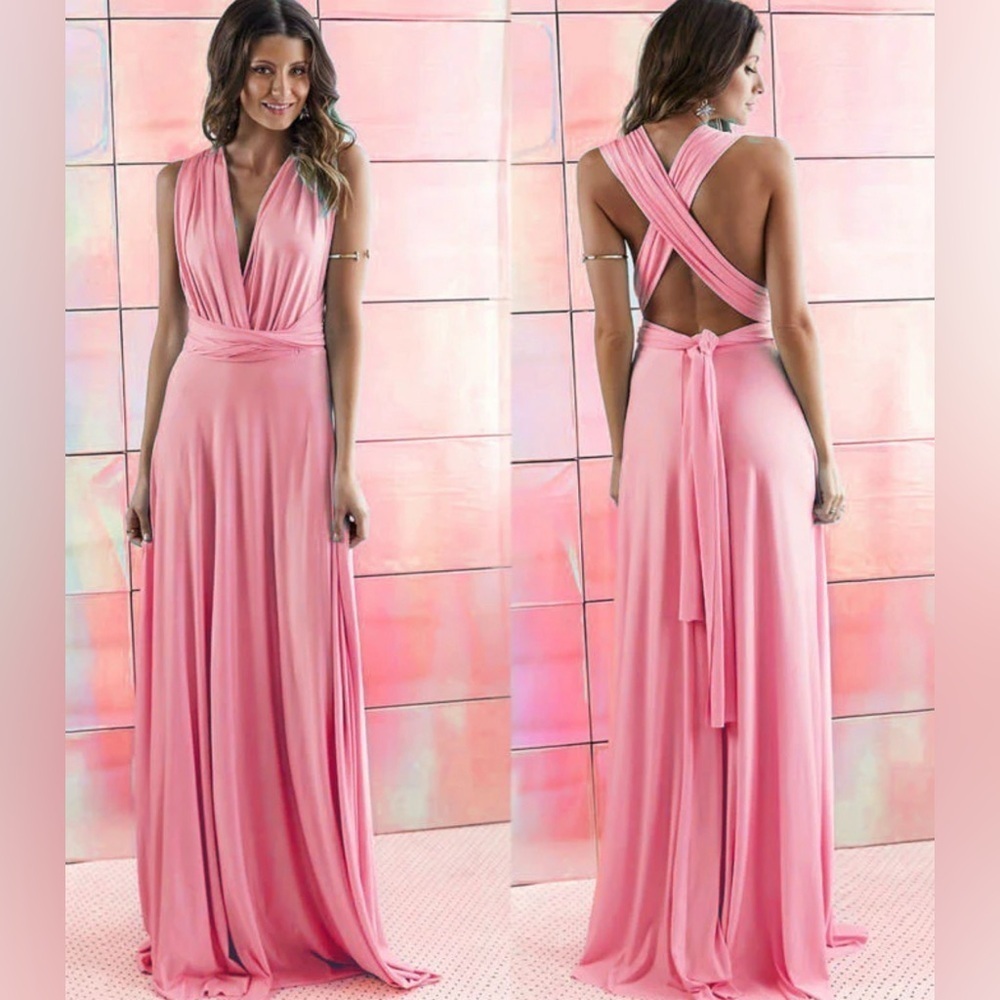 IBTOMCASTLE Multi-Way Infinity Dress XL Pink Maxi Bridesmaid Wedding Prom